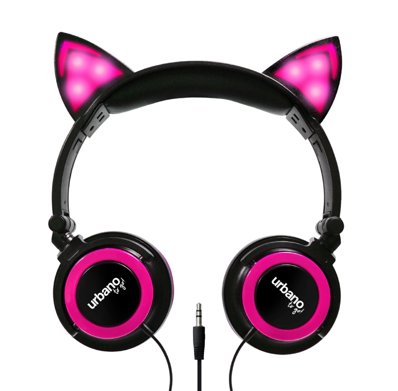 Audífonos kitty Sound Pink Urbano Design (Diseño orejas de gato, Luces Led, Rosado, Jack 3.5 mm)