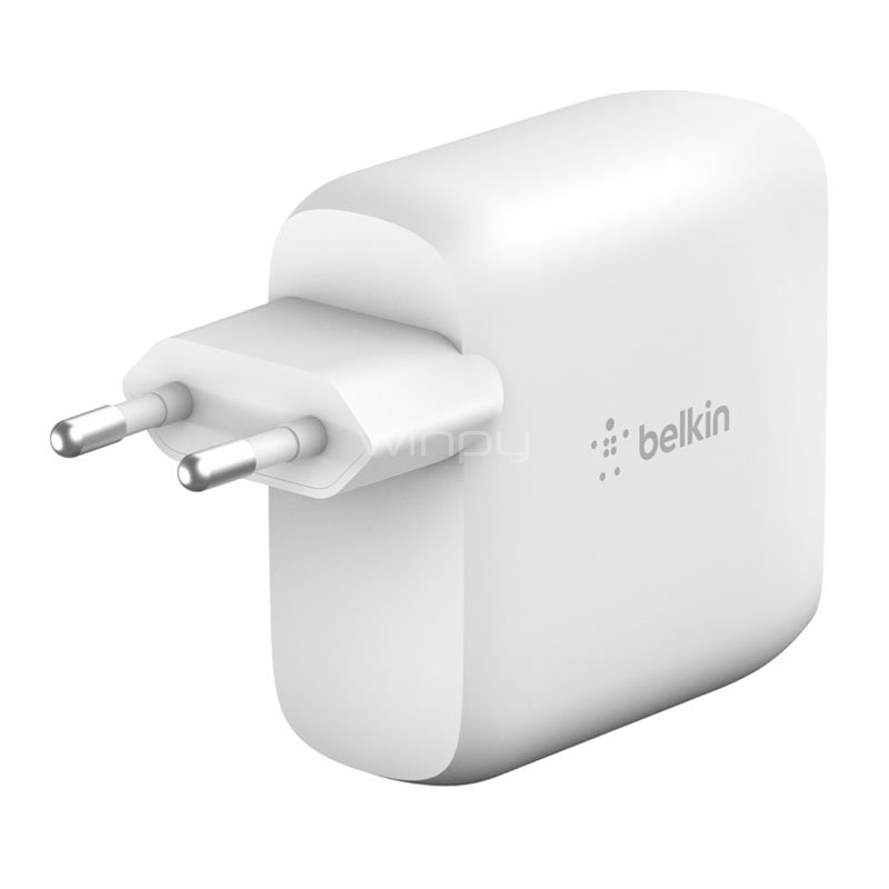 Cargador  Belkin BoostCharge, 60 W, 2 puertos, USB-C, Carga rápida,  Universal, Blanco