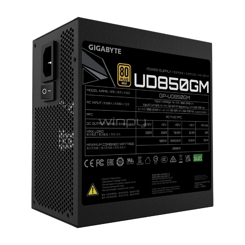 Fuente de Poder Gigabyte UD850GM de 850W (Full Modular, Certificada 80+ Gold, ATX)