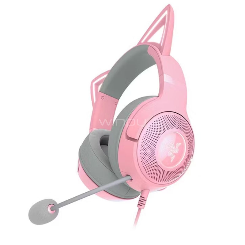 Audífonos Gamer Razer Kraken Kitty V2 Quartz (TriForce, USB, RGB, Rosado)