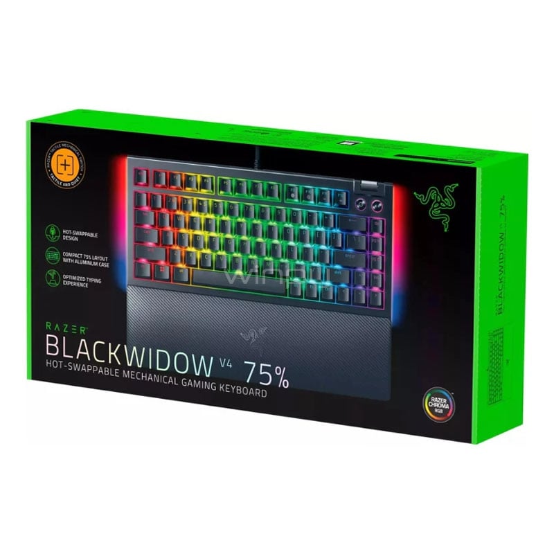 Teclado Mecánico Razer Blackwidow V4 75% (Switch Orange, Inglés, Negro)