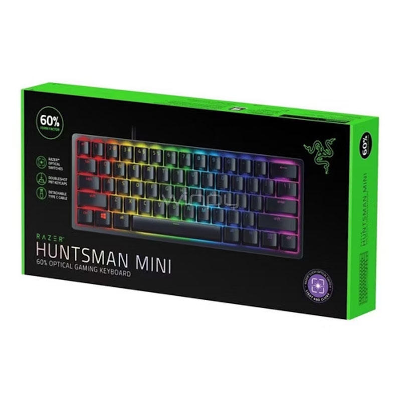 Teclado Mecánico Razer Huntsman Mini (Switch Purple, RGB, Español, Negro)