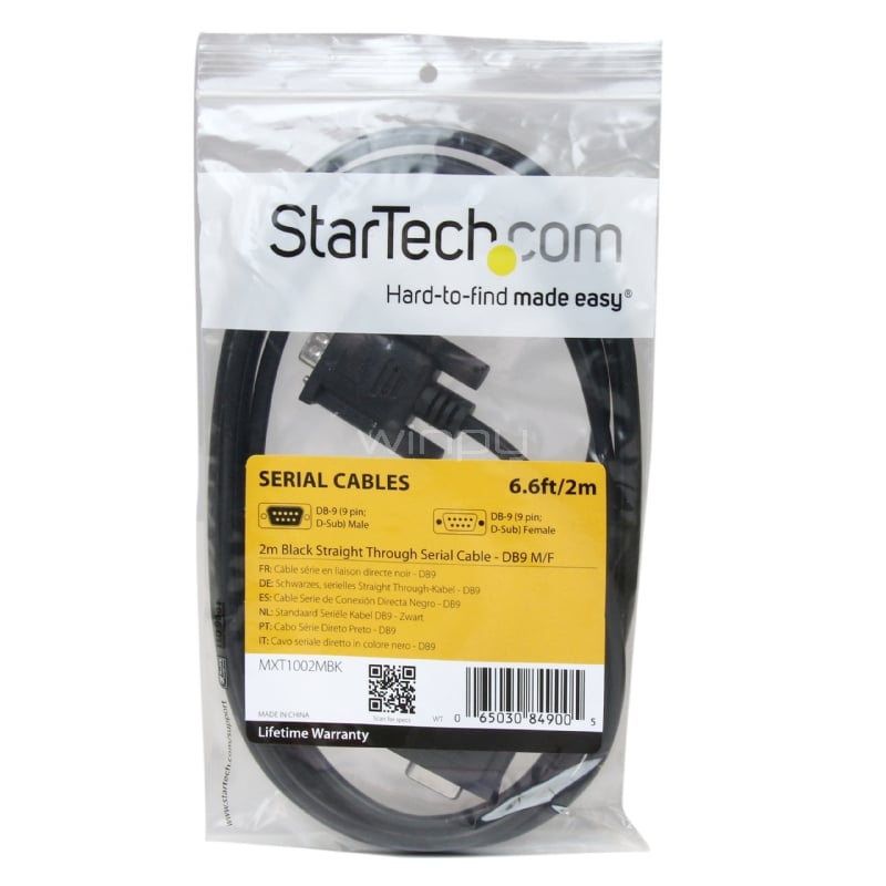 Cable 2m Extensión Directo Straight Through Serial RS232 Video EGA DB9 Macho a Hembra - StarTech